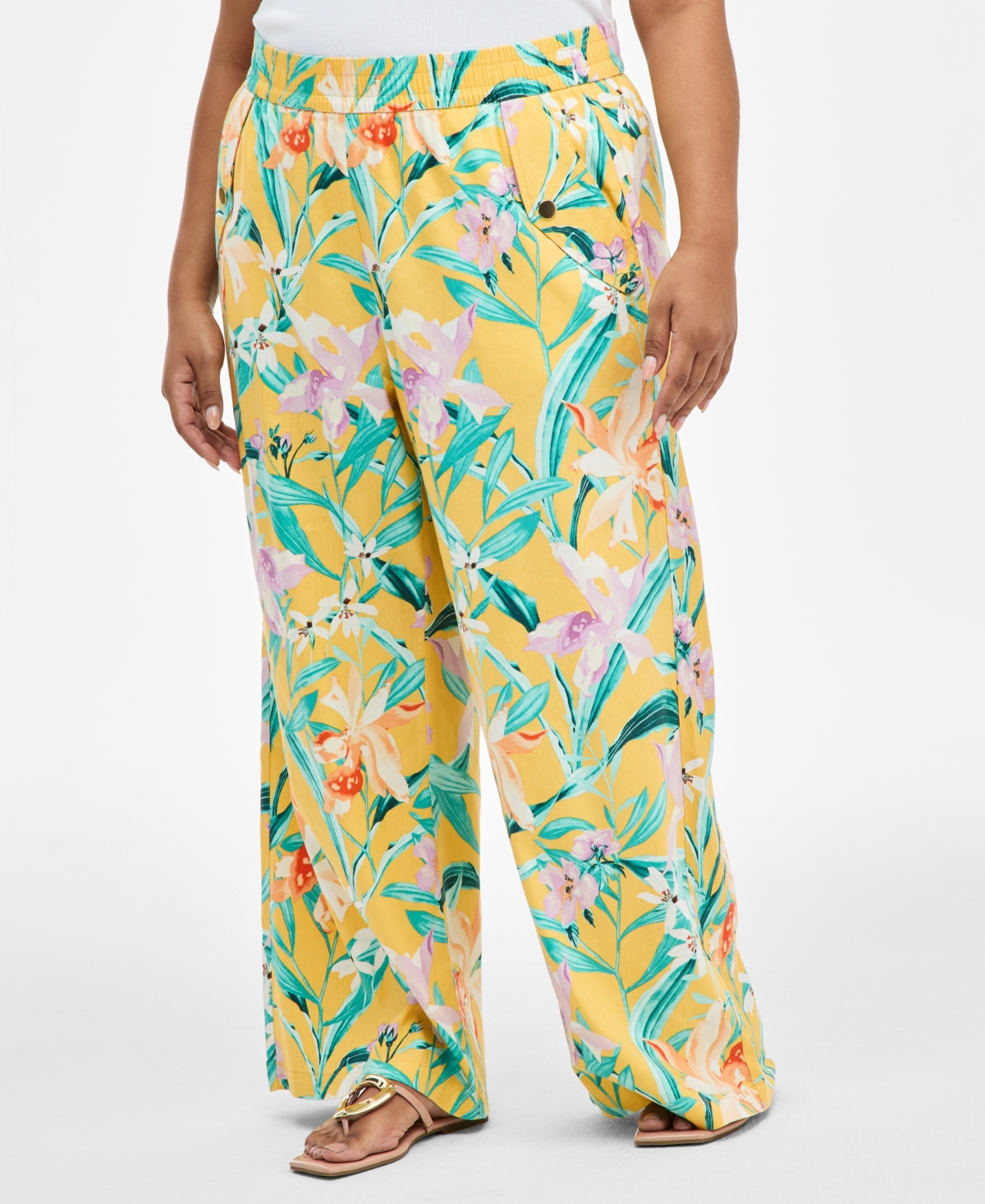 Inc International Concepts Plus Size Printed Pull-on Wide-leg Pants, Exclusively At Macy's In Plia Garden