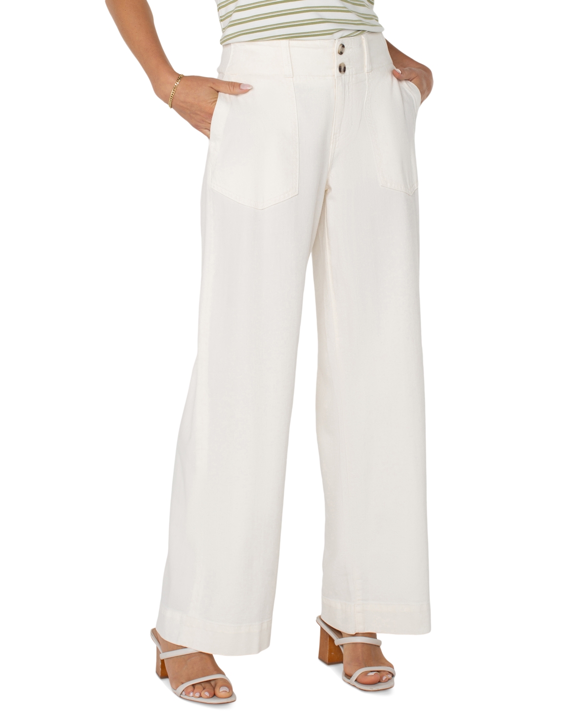 Liverpool Los Angeles Petite Hannah Utility-detail Flare-leg Pants In Whipped Cream