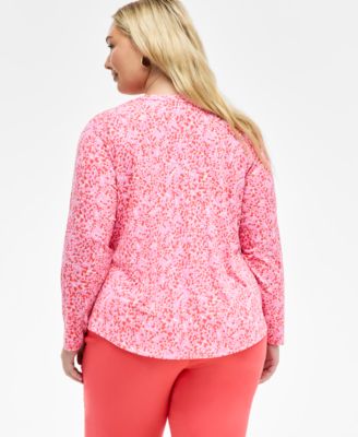 INC International Concepts Plus Size Printed Split-Neck Top, Exclusively at Macy's