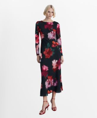 MANGO - Women's Floral-Print Midi-Dress