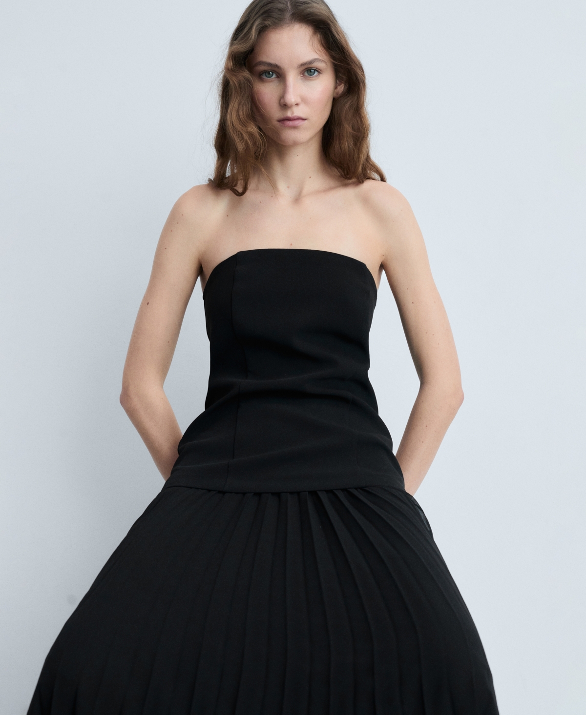 Mango Combined Strapless Dress Black In Black