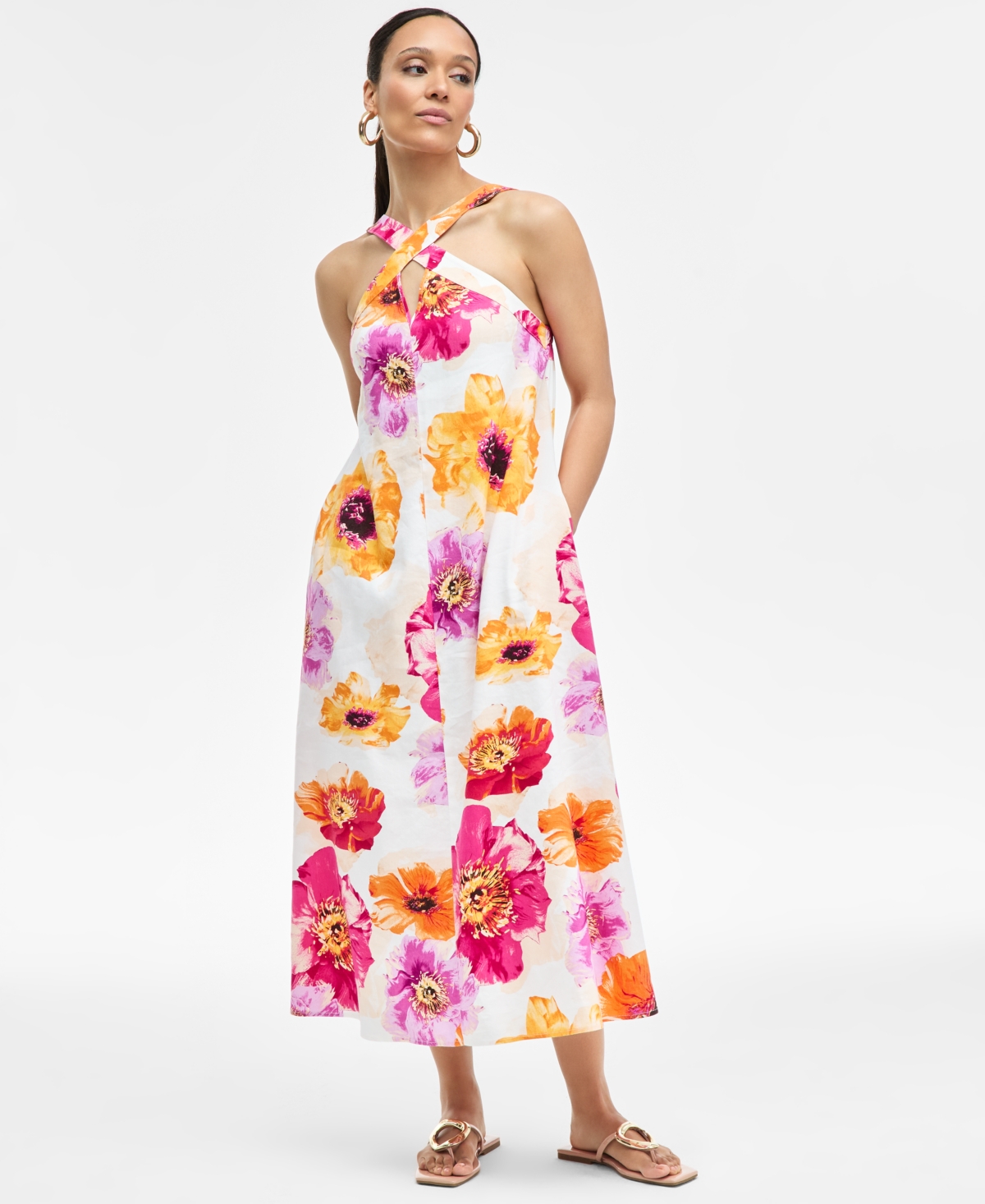 Inc International Concepts Women's Floral-print Linen-blend Maxi Dress, Exclusively At Macy's In Deima Blooms
