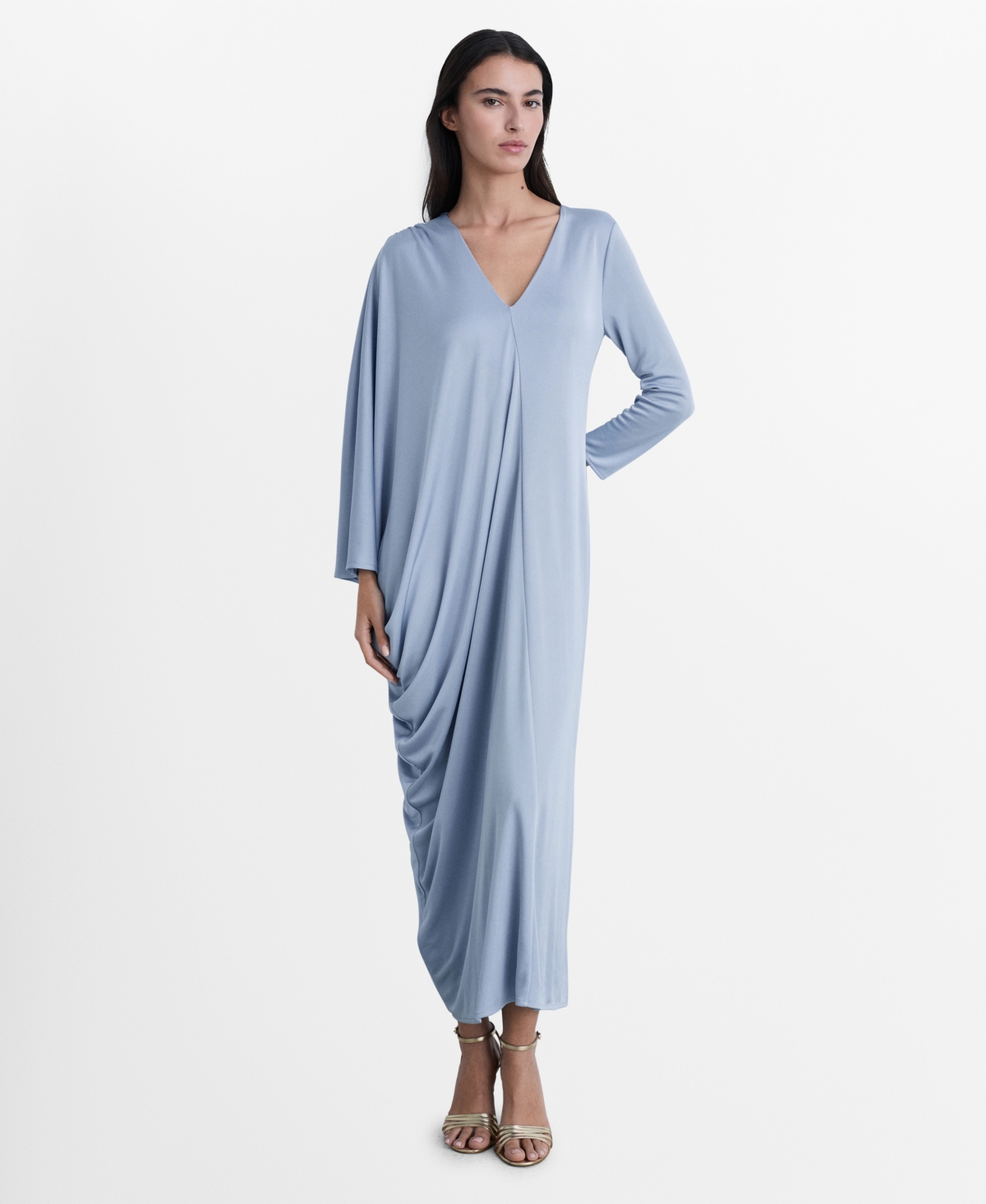 Mango Asymmetric Draped Gown Sky Blue In Sky Blue