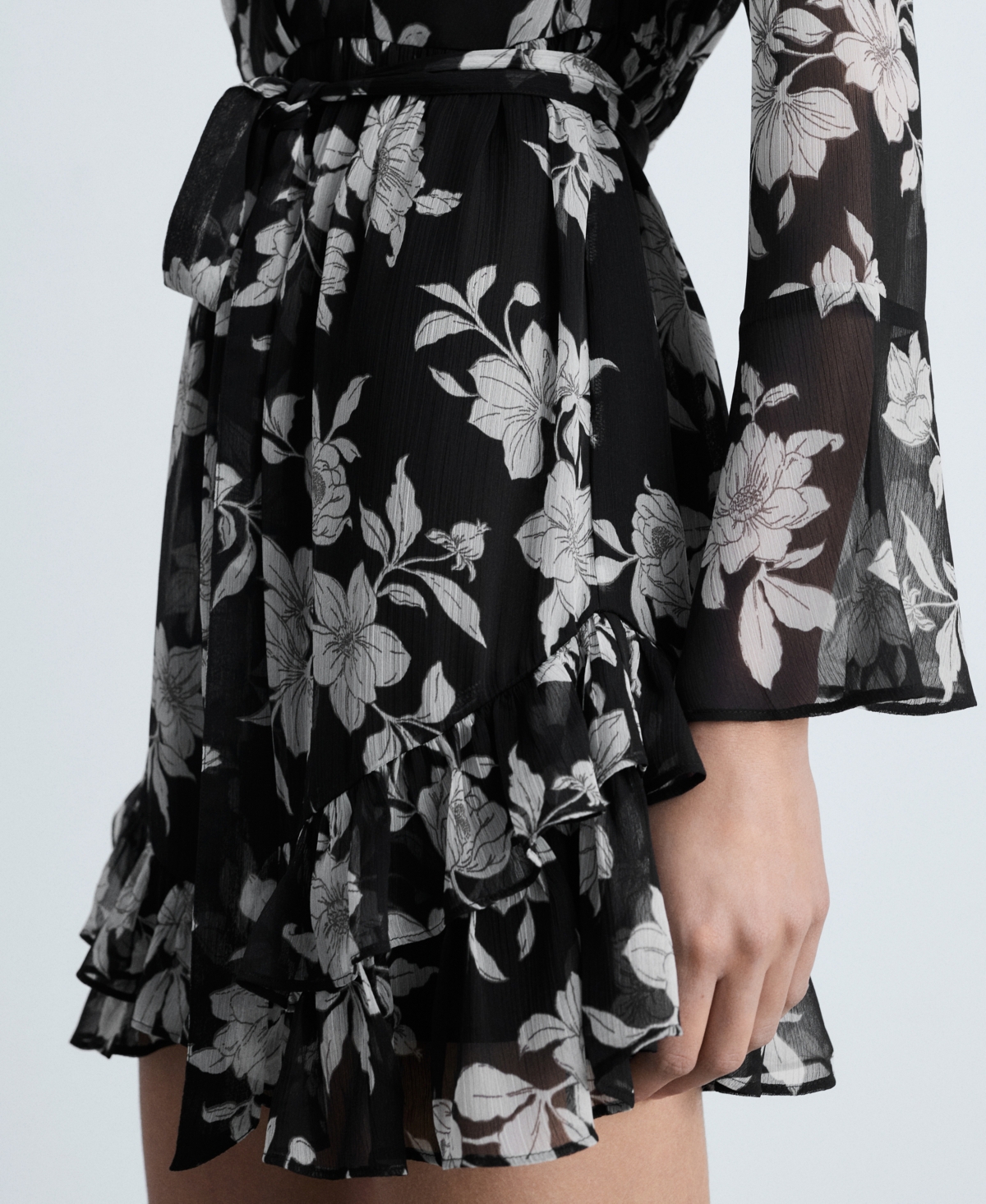 Shop Mango Women's Ruffled Floral Print Dress In Black