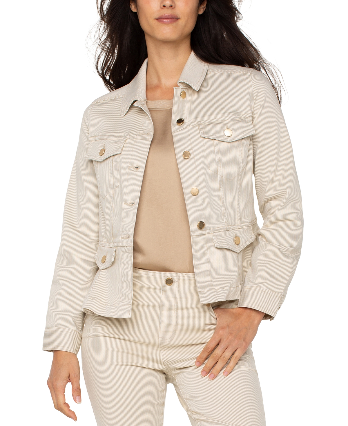 Petite Long-Sleeve Peplum Jacket - Cappuccino Stripe