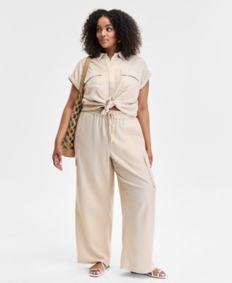 I.N.C. International Concepts - Plus Size Drawstring-Waist Wide-Leg Cargo Pants