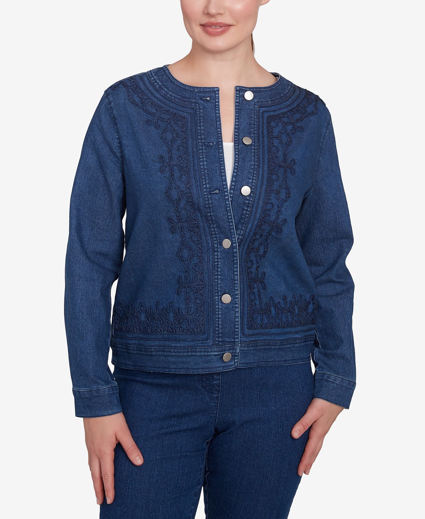 Женская куртка Ruby Rd. Petite Dark Stretch Denim Embroidered — фото 1