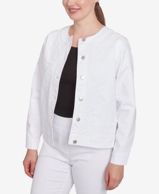 Petite Dark Stretch Denim Embroidered Jacket