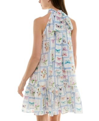 Petite Bow-Back Halter Mock Neck Trapeze Dress