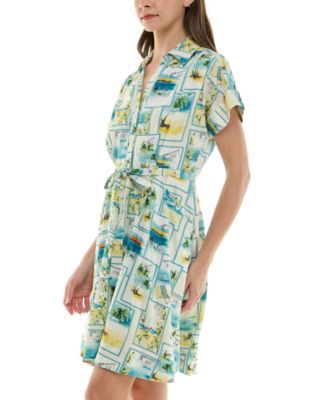 Petite Printed Short-Sleeve Belted Shirtdress