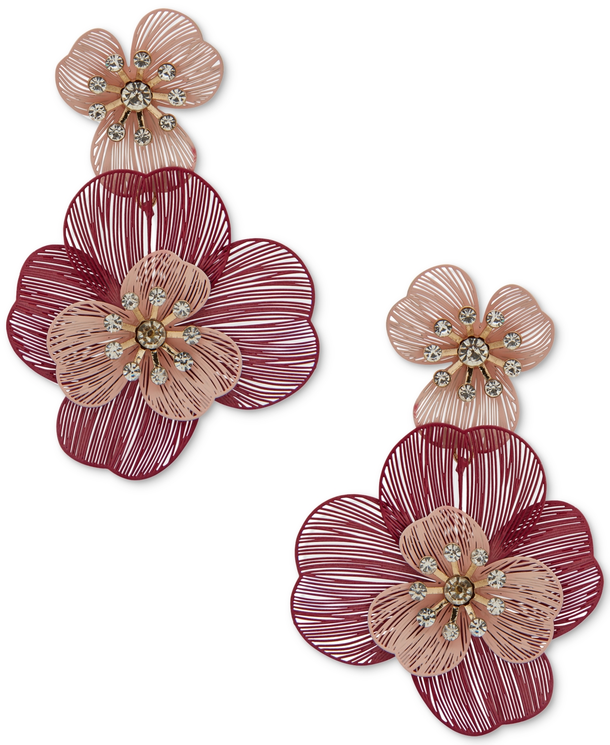 Lonna & Lilly Gold-tone Crystal Openwork Flower Statement Earrings In Pink