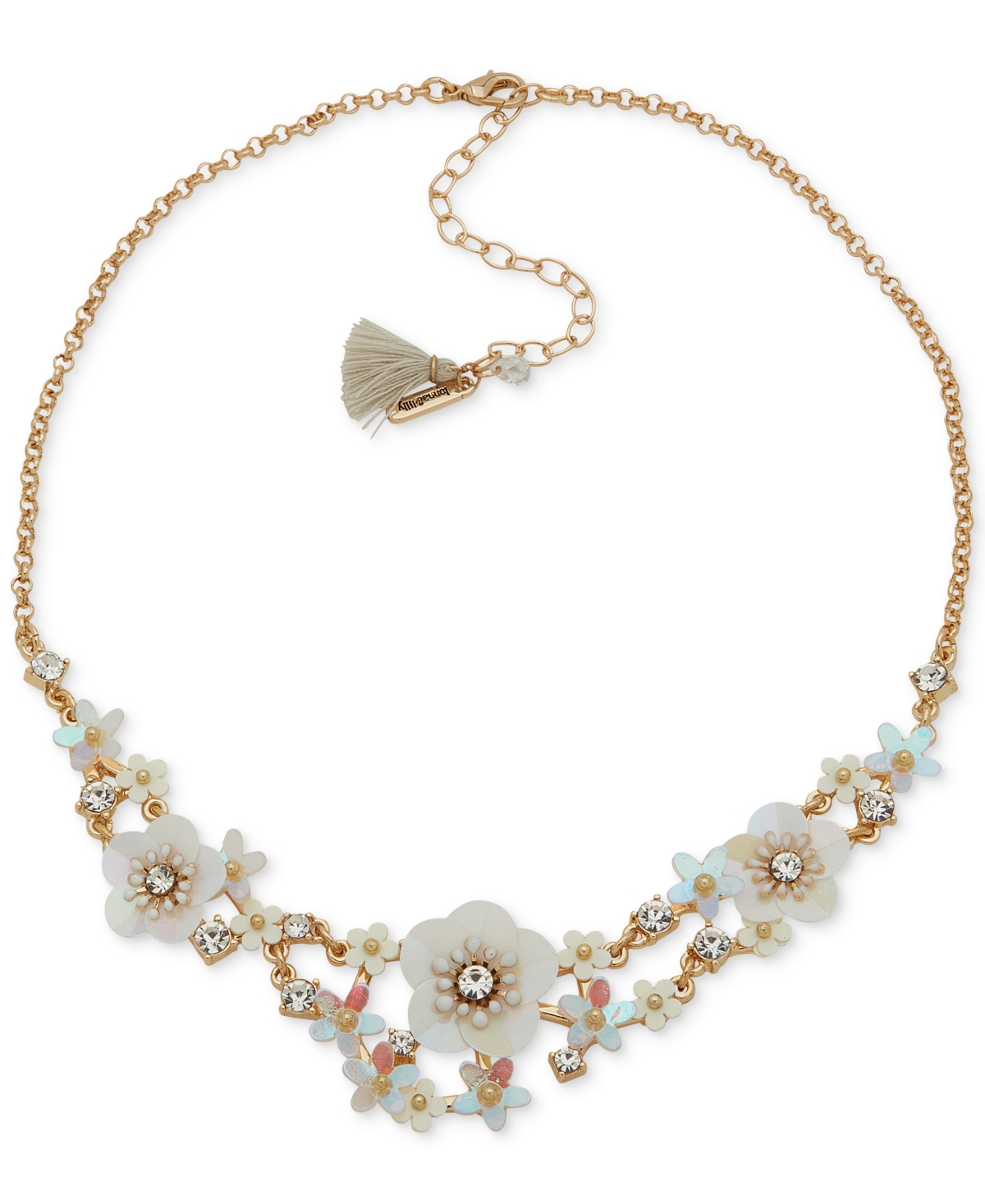 Gold-Tone Mixed Stone Flower Statement Necklace, 16" + 3" extender - Silver