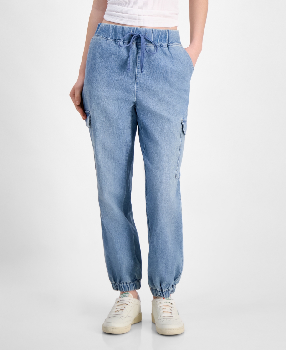 Juniors' High Rise Sporty Utility Jogger Pants - Light Wash