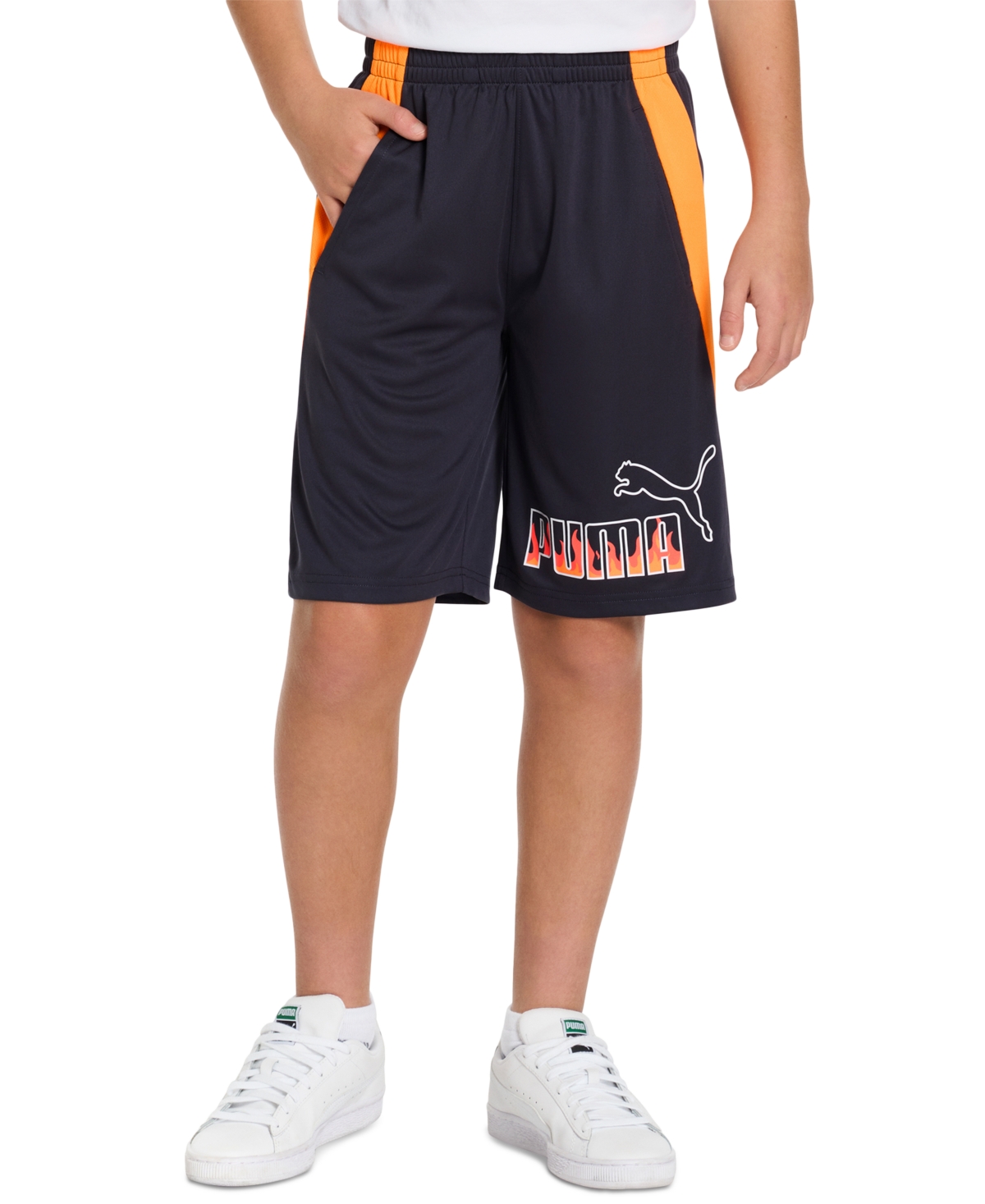 Puma Big Boys Logo Graphic Shorts In Galactic Gray