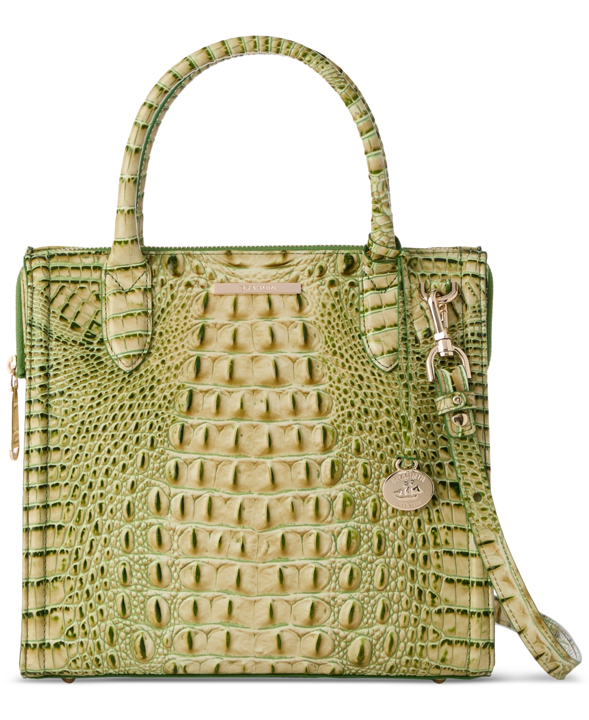 Small Caroline Melbourne Embossed Leather Satchel - Fern
