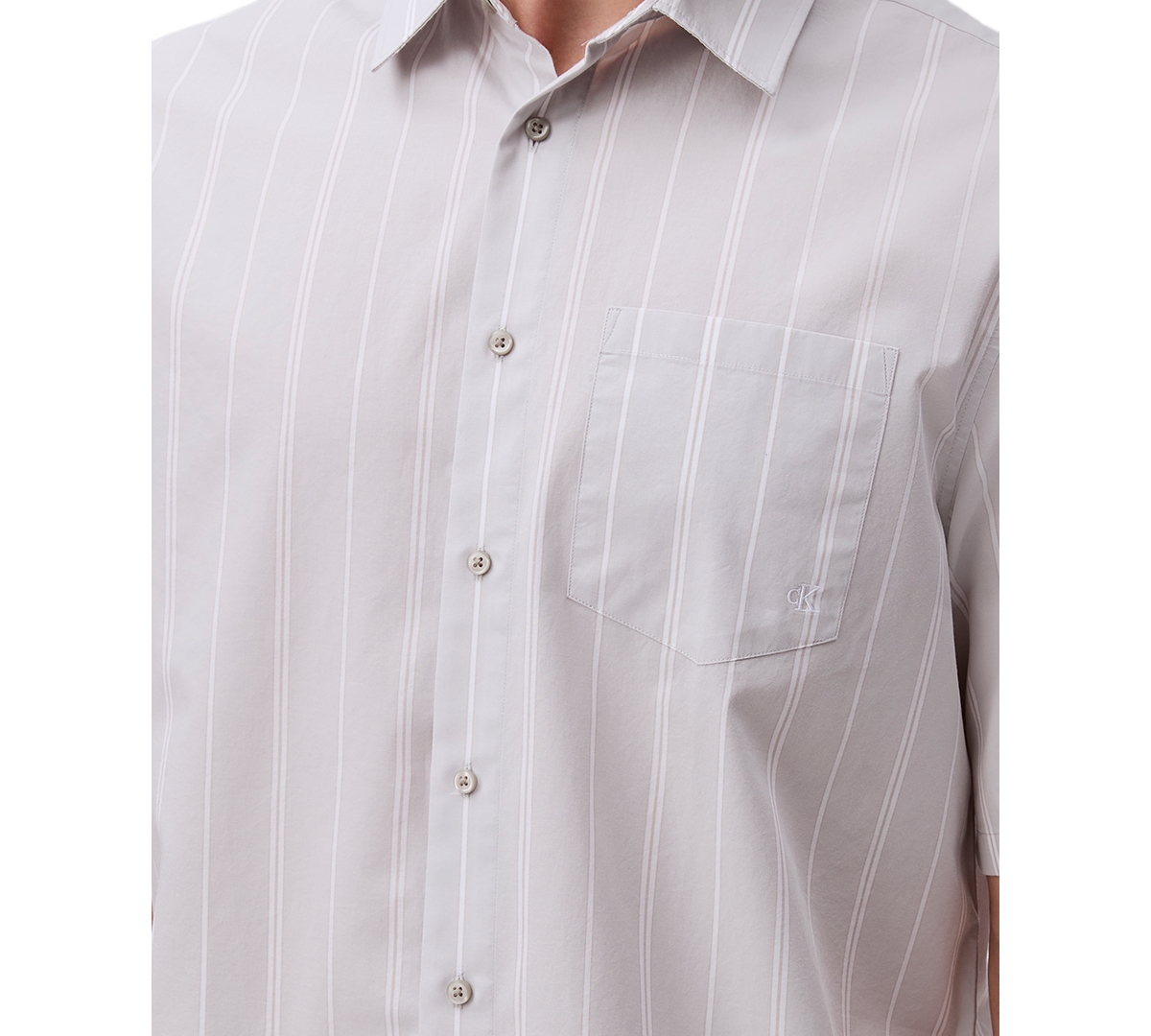 Calvin Klein Men's Relaxed Fit Short Sleeve Poplin Striped Button-front Shirt In Gray Violet