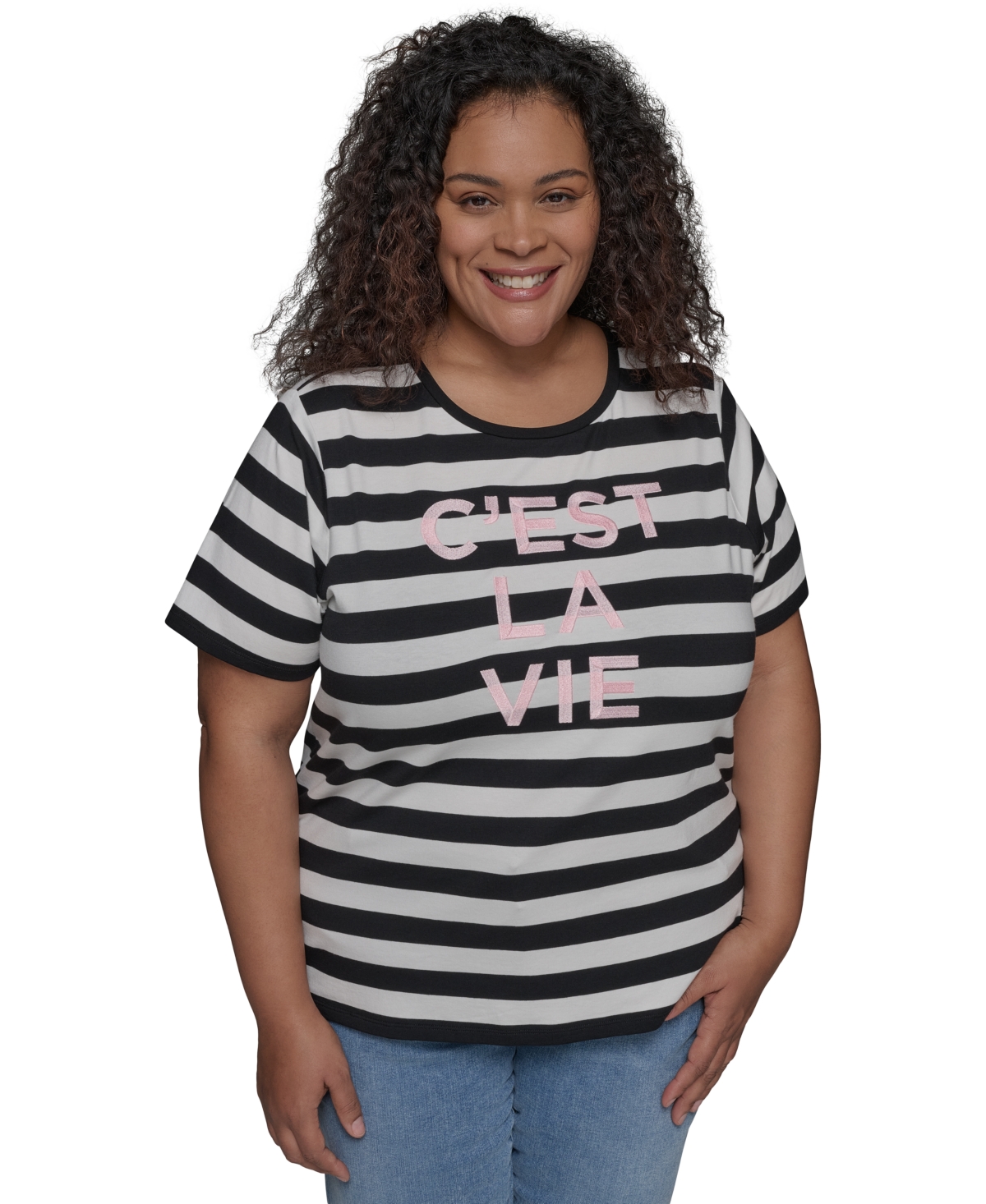 KARL LAGERFELD PLUS SIZE C'EST LA VIE STRIPED TEE 