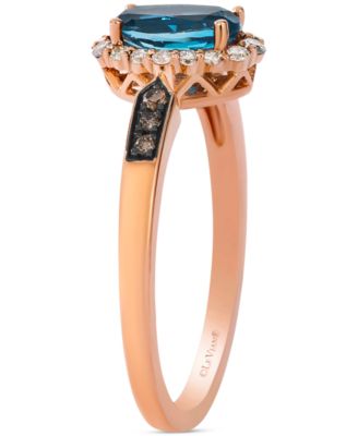 London Blue Topaz (3/4 ct. t.w.) & Diamond (1/5 ct. t.w.) Oval Halo Ring in 14k Rose Gold