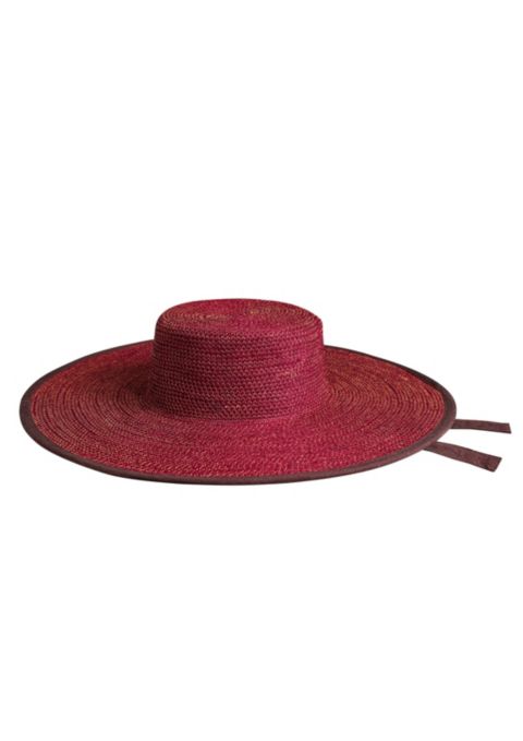 Женский головной убор Brunna.co Lolo Wide-brim Jute Boater, цвет: Бордовый