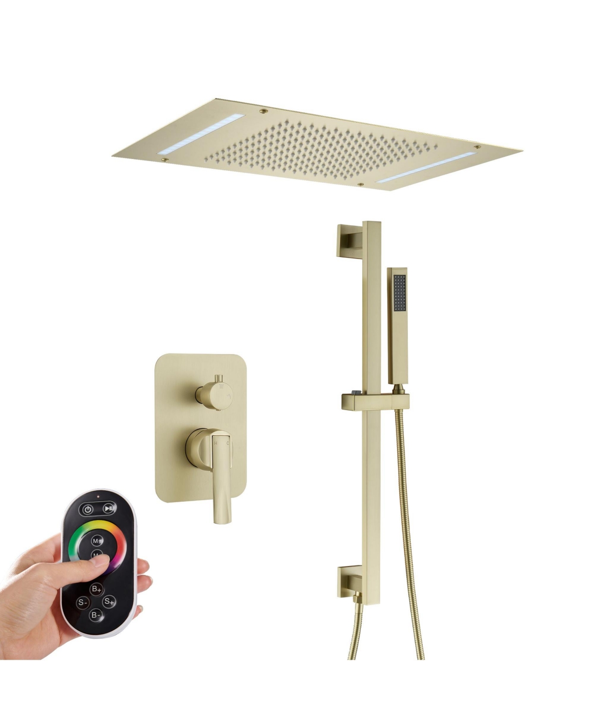 Luxury Shower Faucet with Adjustable Side Bar, 20" x 14" Led Rainfall Shower System, Handheld Shower with 59" Hose, Lift Rod Design for Full Family Us