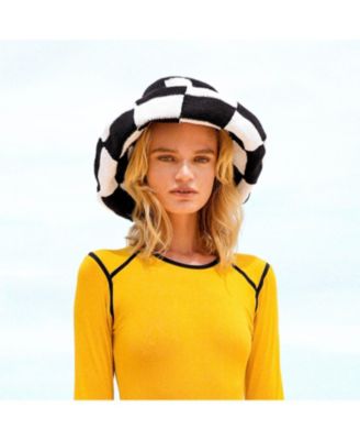 Shilo Checkered Crochet Hat In Black & White