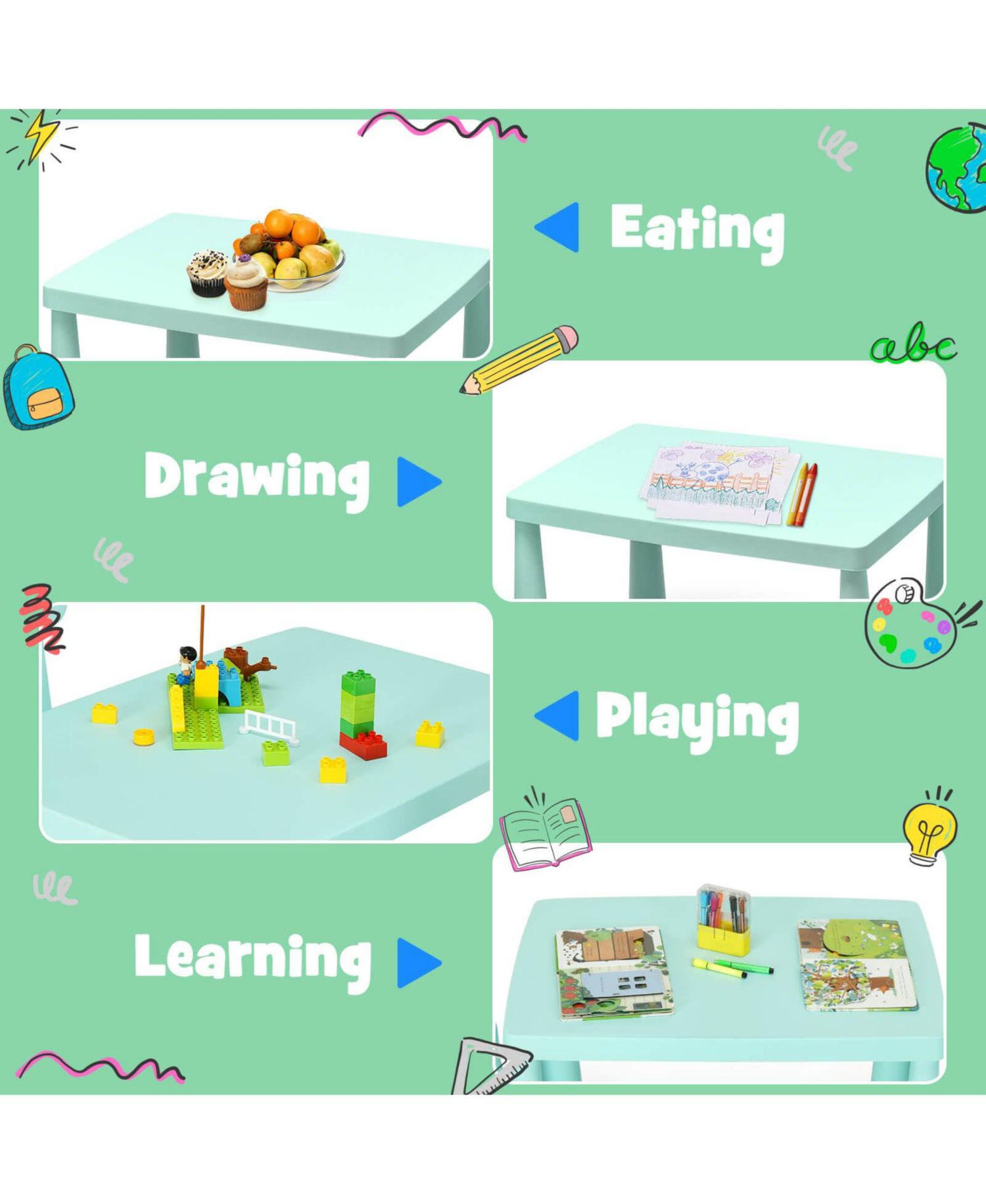 Kids Activity Table and 2-Chair Set, 3 Pieces
