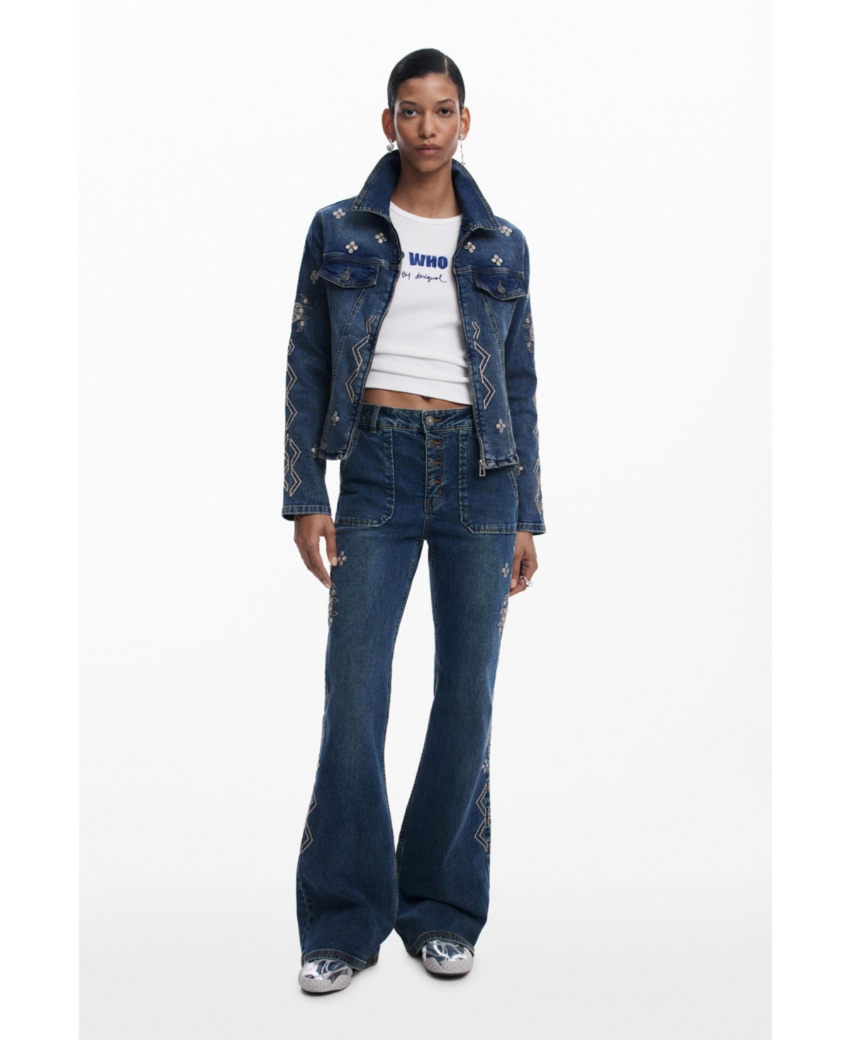 DESIGUAL WOMEN'S EMBROIDERED DENIM JACKET 
