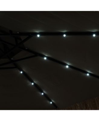 10 ft. Outdoor Double Layer Hawaiian Style Market Umbrella in Brown with Base and 32-Light Beads