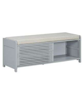 Streamdale Distressed Shutter Storage Bench with Acacia Veneer for Retro Charm for Living Room, Entryway (Grey)