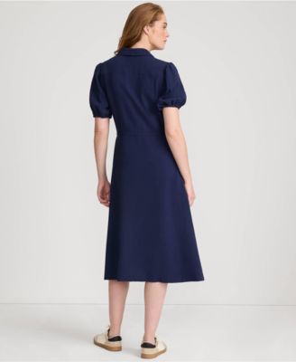 Women's Twill Button Front Fluid Short Sleeve Dress