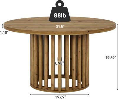 Solid Wood Round Coffee Table, 31.5-Inch Farmhouse Wooden Circle Center Cocktail Tea Table