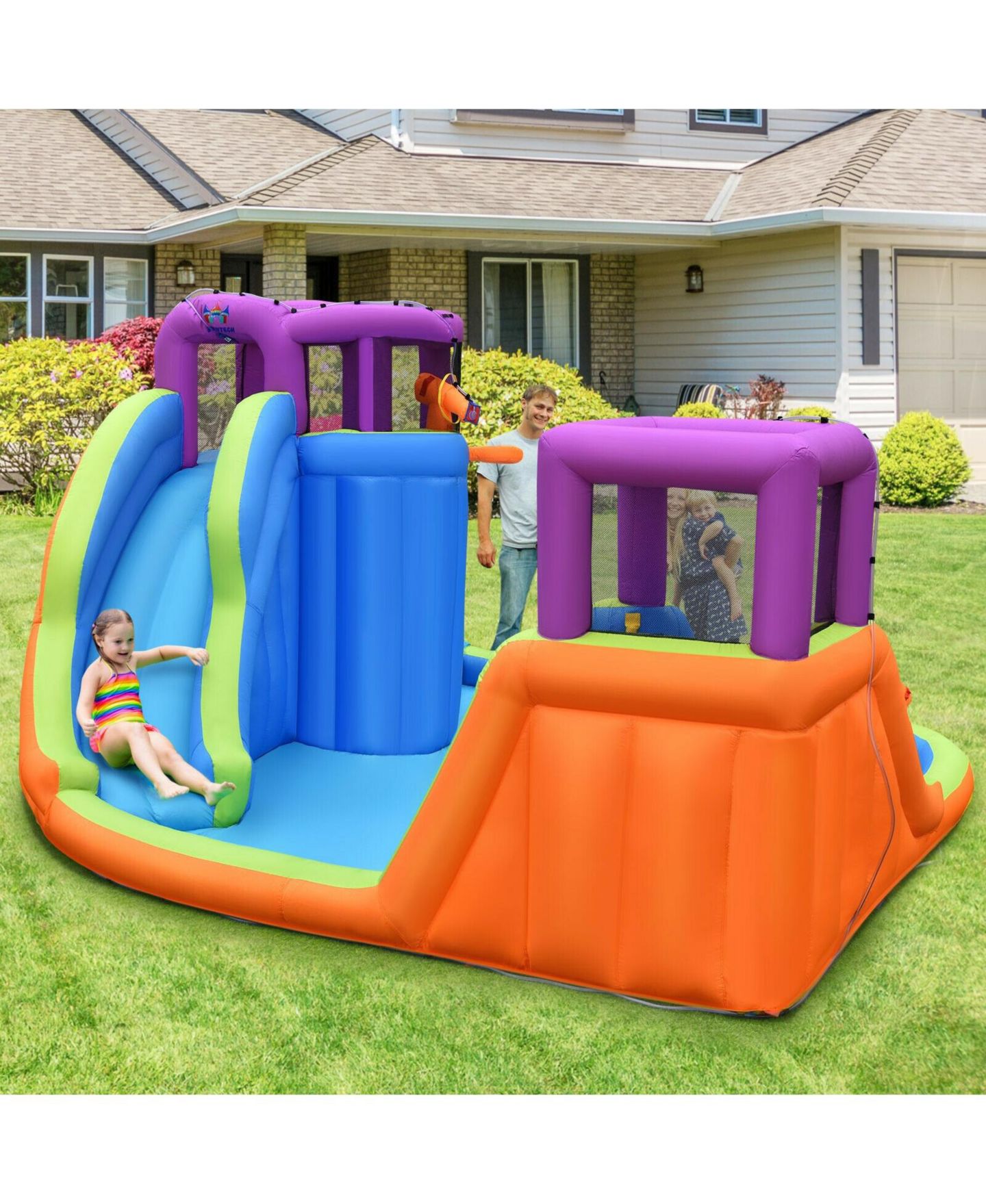Детские игрушки Slickblue 6-in-1 Inflatable Bounce House with Dual Water Slides, Accommodates 1-3 Children, Ages 3-10, цвет: Разноцветный — фото 2