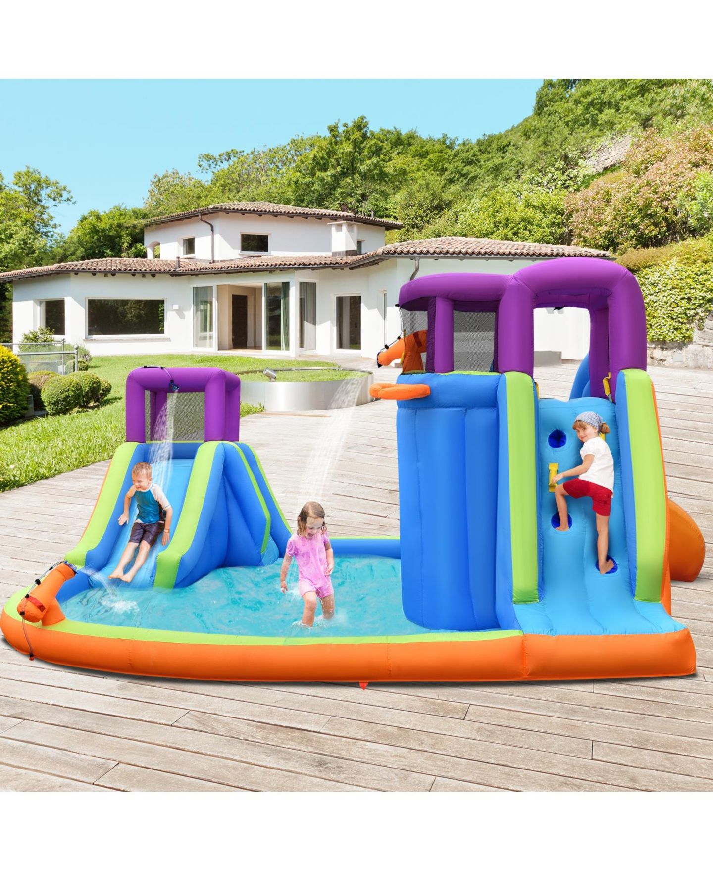 Детские игрушки Slickblue 6-in-1 Inflatable Bounce House with Dual Water Slides, Accommodates 1-3 Children, Ages 3-10, цвет: Разноцветный — фото 4