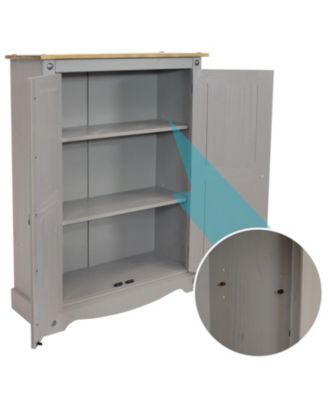 2-Door, 2-Shelf Accent Cupboard - Solid Pine - Gray - 43" H