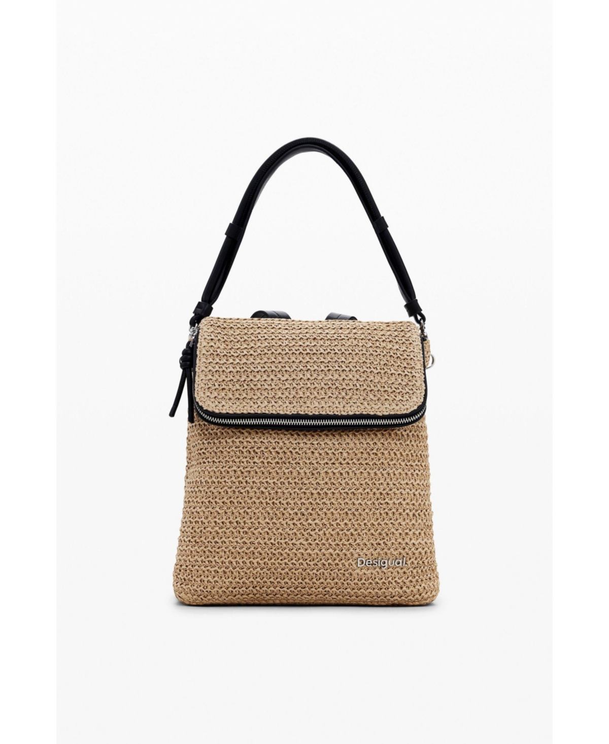 Women's Small raffia backpack - Dark beige