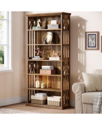 6-Tier Bookshelf Set of 2, 75-Inch Tall Bookcase, Large Bookshelves and Bookcases Freestanding Display Shelves, Wood Book Shelf for Living Room, Home Office, Bedroom, Brown