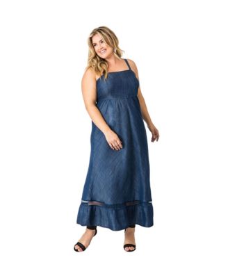 Plus Size Women's Straps Denim Tencel Maxi Dress