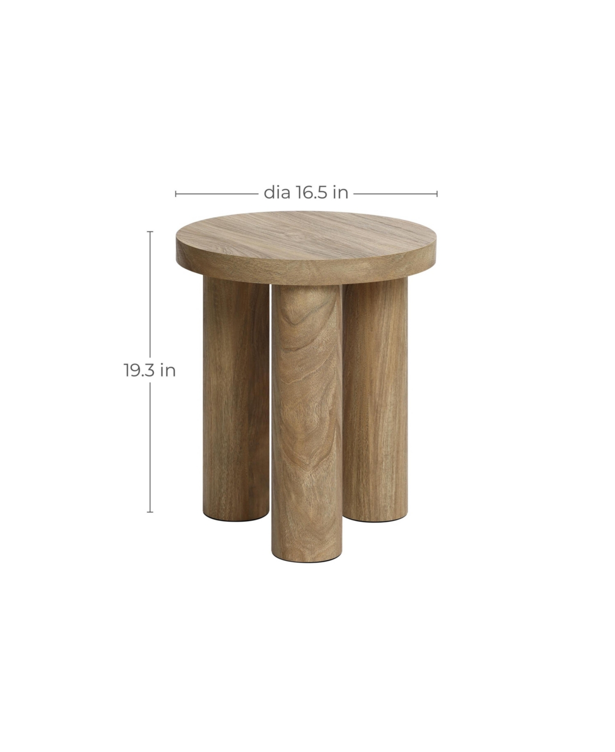 Luxenhome Oak Finish Manufactured Wood Round Side Table With 3 Pillar Legs In Oak Wood