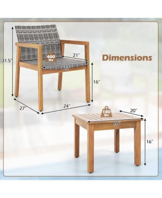 3 Pieces Outdoor Furniture Set Acacia Wood Frame Sofa Set w/ Rattan Seat