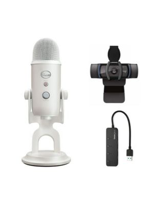 Blue Microphone Yeti USB Microphone (White Mist) with Webcam and 4-Port USB Hub