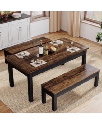 55-Inch 3-Piece Dining Table Set with 2 Benches, Rectangular Wood Table for Kitchen or Dining Room, Seats 4–6