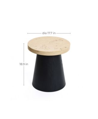 Light Wood Finish Top with Black Base Manufactured Wood Round Side Table