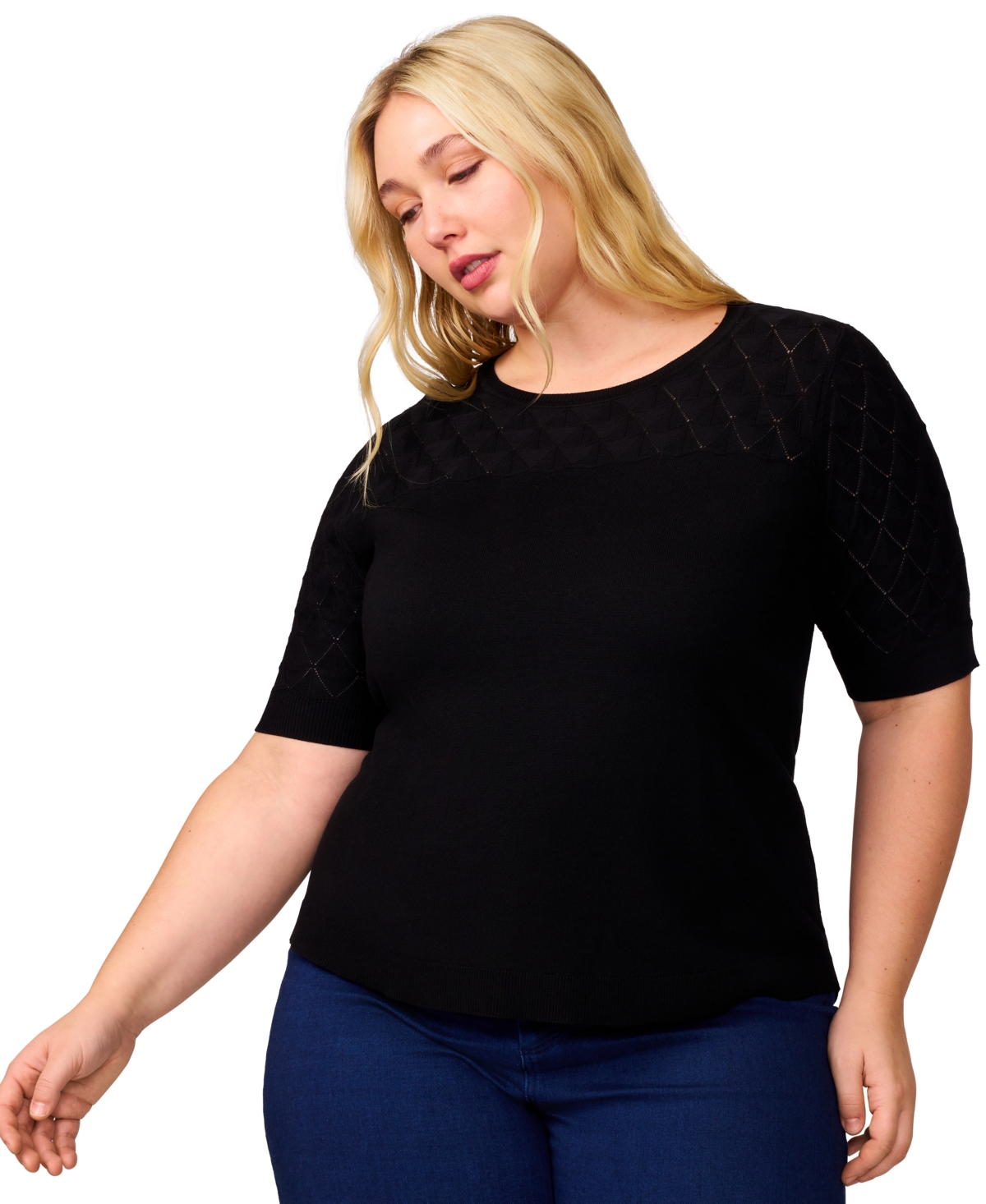 Plus Size Elbow-Sleeve Top, Exclusively at Macy's - Jet Black
