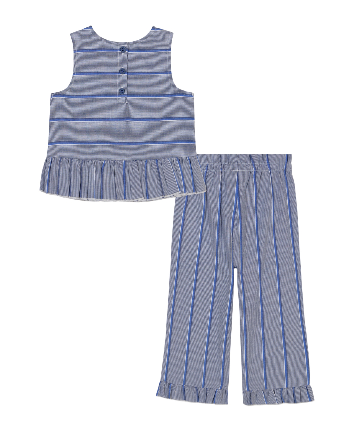 Tommy Hilfiger Toddler And Little Girls 2-piece Yarn-dyed Woven Ruffled Pants Set In Blue Stripe