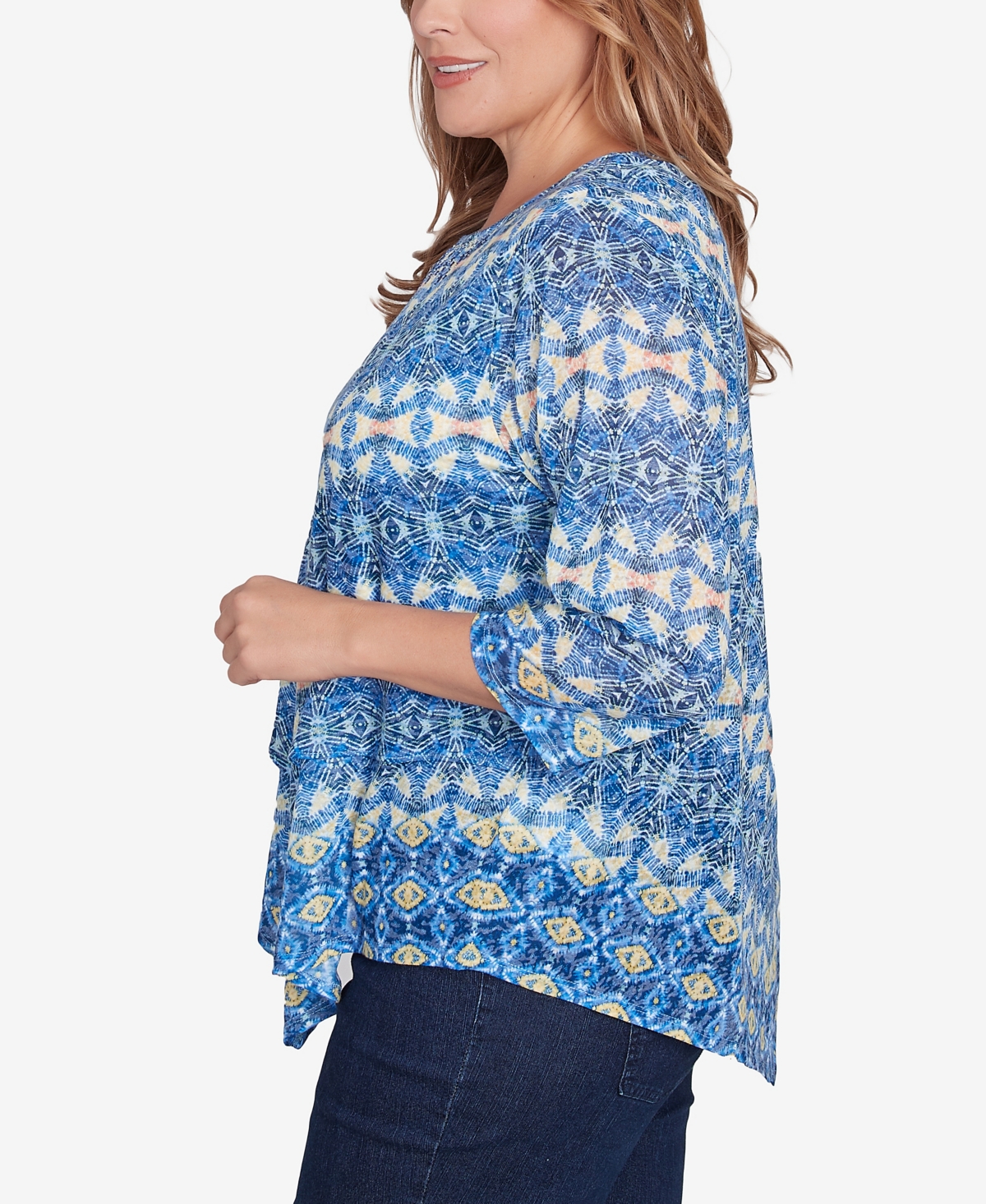Ruby Rd. Plus Size Chevron Burnout Crew Neck Knit Top In Bluebird Multi