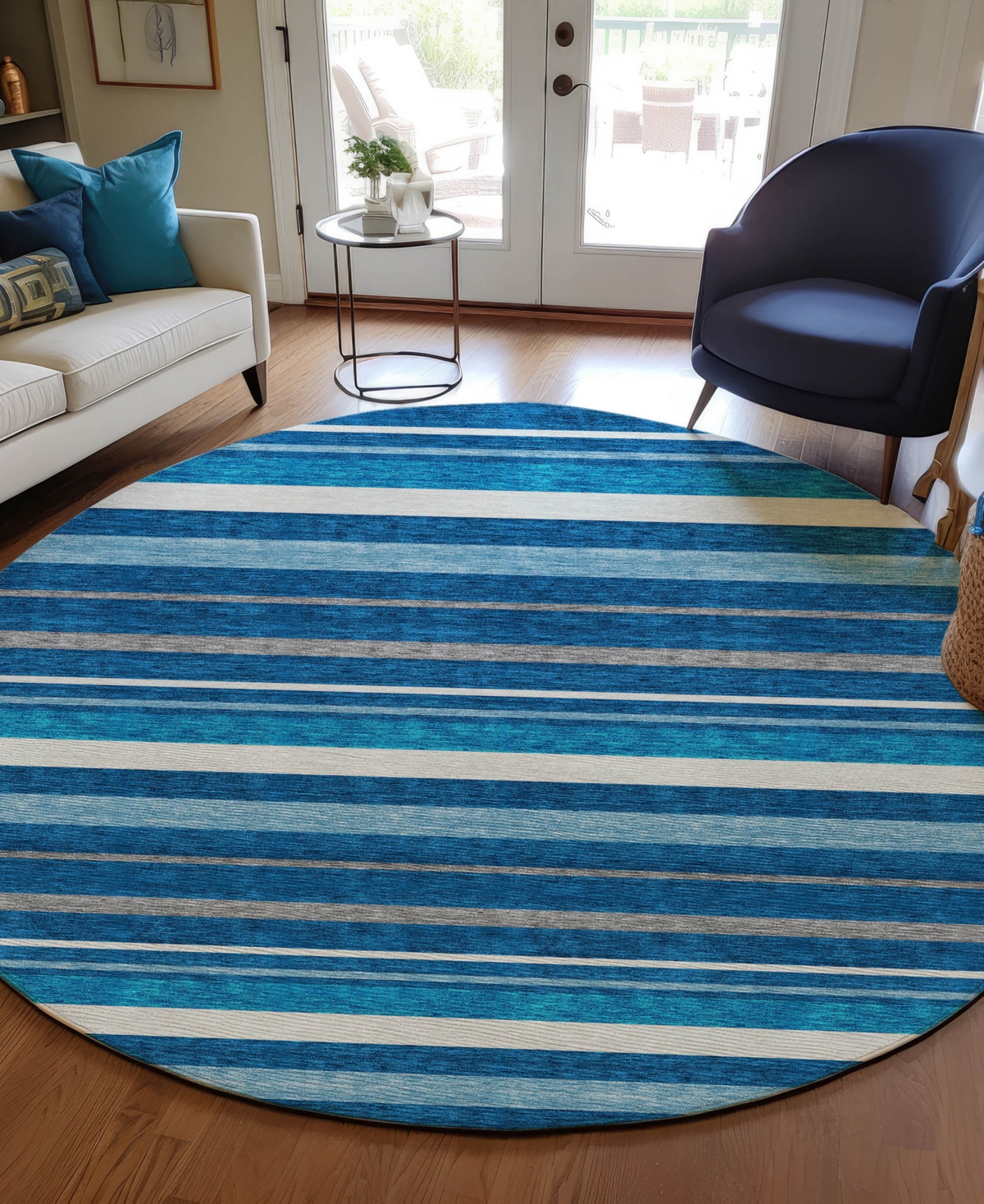 Addison Chantille Acn879 8'x8' Round Area Rug In Denim
