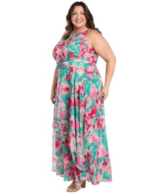 Plus Size Printed Overlay-Skirt Maxi Dress