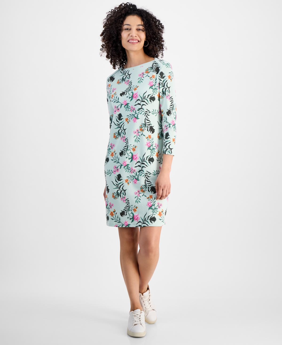 Style & Co Petite Cotton Boat-neck Dress, Exclusively At Macy's In Fauna Mint