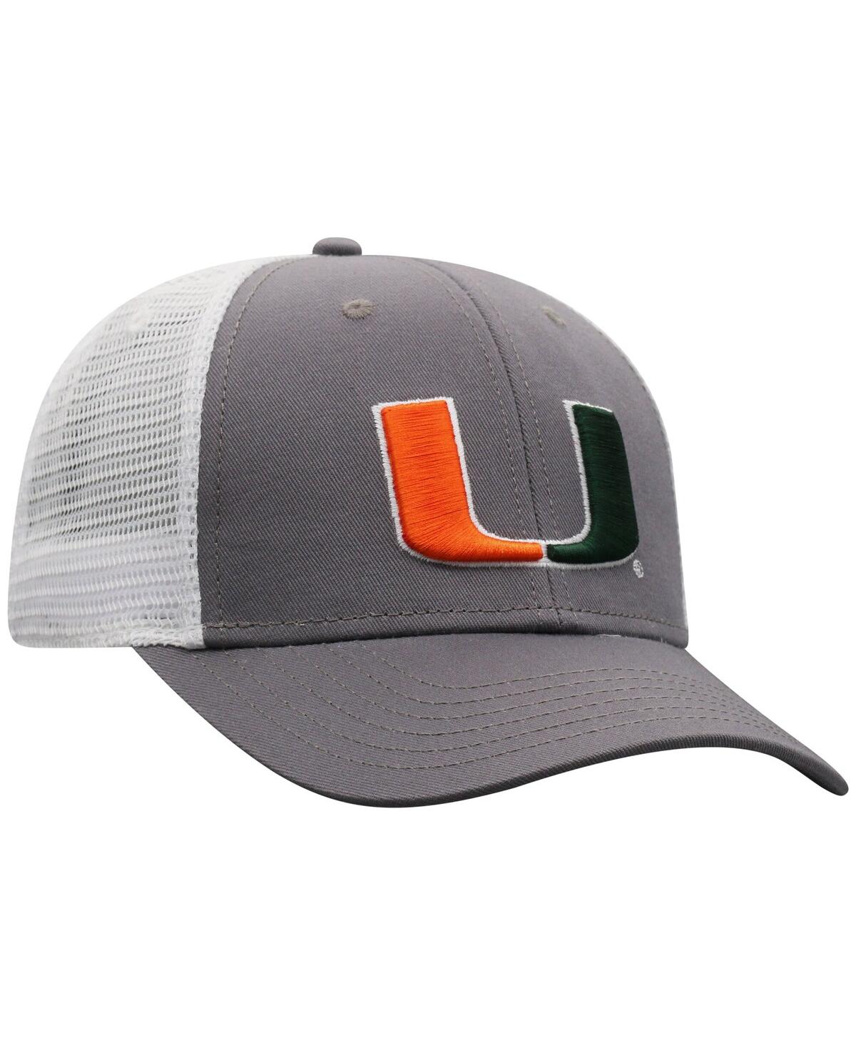 Top Of The World Men's Gray/white Miami Hurricanes Victory Baseline Trucker Adjustable Hat In Gray,white