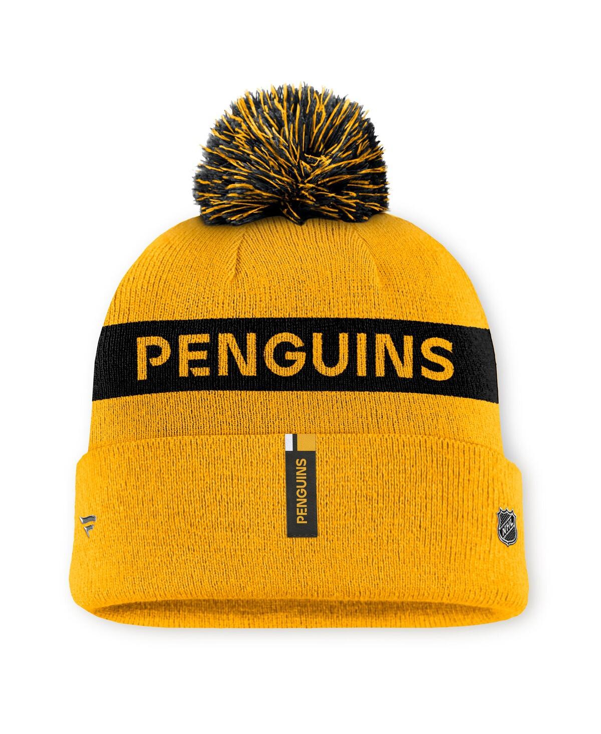 Fanatics Women's Gold/black Pittsburgh Penguins Authentic Pro Rink With Pom Cuffed Knit Hat In Gold,black
